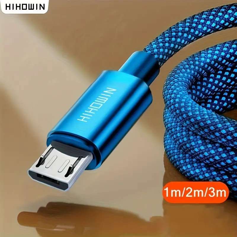 PS4 XBOX ONE 3m Braided Micro USB 2.4A Data Sync Charger Cable Blue