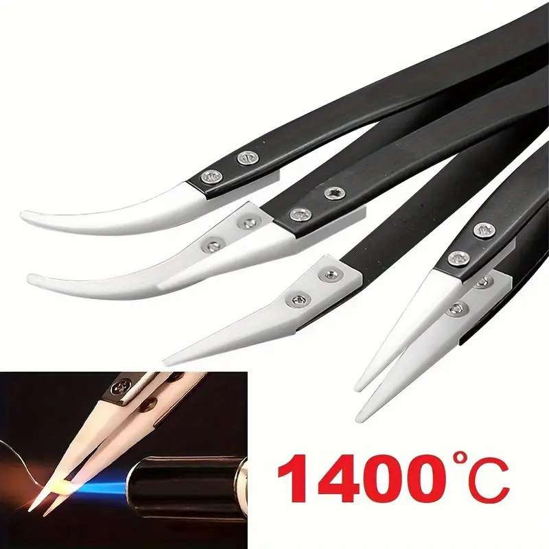 3 Piece Set Ceramic Tip Heat resistant Anti-Static Tweezers