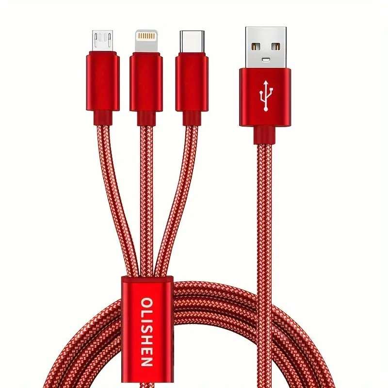 Braided 3-in-1 Charging Cable 1M Red