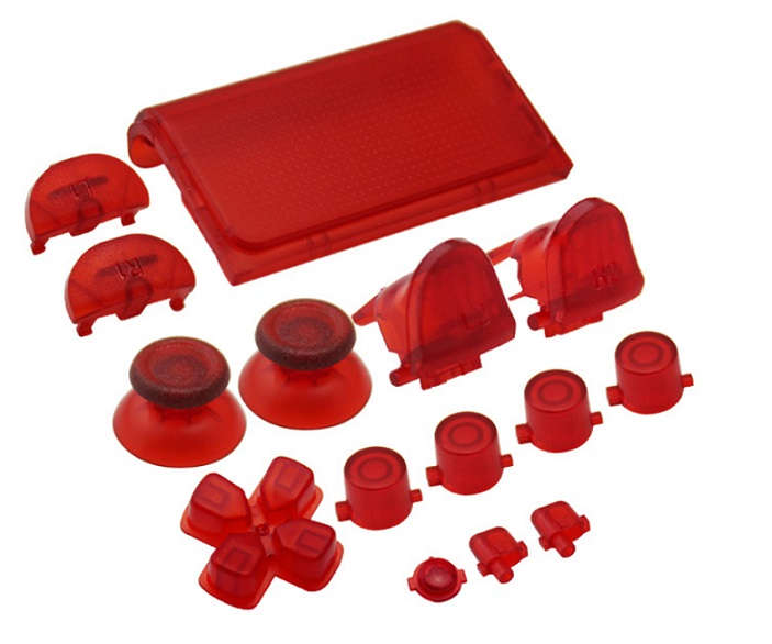 Dualshock 4 DS4 V2 Controller Button Delux Set Transparent Red