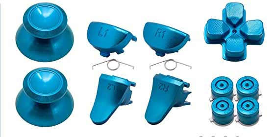 PS4 slim/Pro Controller Metal Analog D-Pad ABXY R1L1 + r2l2 11Pcs Button Set Gun BLUEGrey
