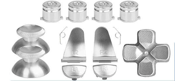 PS4 slim/Pro Controller Metal Analog D-Pad ABXY R1L1 + r2l2 11Pcs Button Set Silver