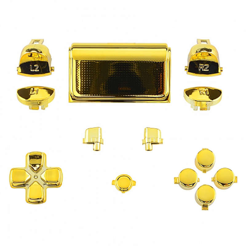 Dualshock 4 DS4 V2 Controller Button Set Glossy Chrome Gold with Touchpad Cover