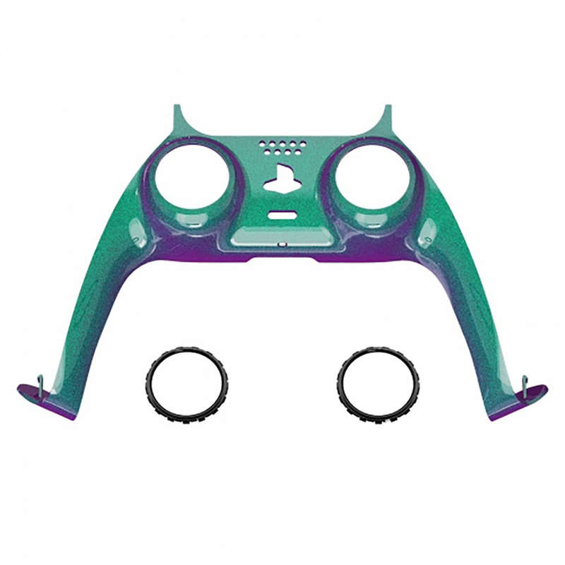 PS5 Dualsense Controller Plastic Trim with Accent Rings Glossy Chameleon Green Purple