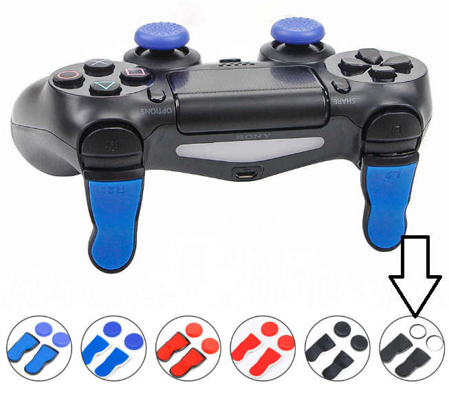 PS4 DS4 Extended L2 / R2 FPS Trigger Cap Pro Black with Clear Thumbcaps