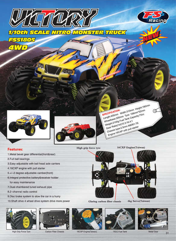 FS-Racing 1/10 Nitro Electric Monster Truck (FS-51805) + Free TM Starter Kit (As is no warranty) - F