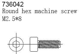 Set of bolts hexagon M2.5x8mm 6pcs fs736042 - 0.10kg