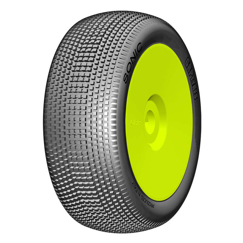 GRP - 1:8 BU - SONIC - A Soft - New Closed Cell Insert - Mounted on New Closed Yellow Wheel - 1 Pair