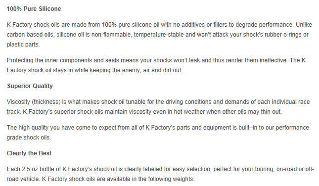 K-Factory Shock Oil 70ml/2.5oz #400 ("K6310-400") - K-Factory 0.10kg