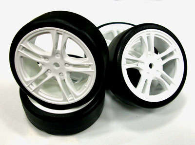 Team Magic Tires 1:10 Drift - mounted - 5 Spoke White wheels - 12mm Hex - (4 pcs) (TM503302W) - 0.10