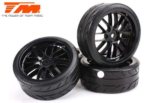 Team Magic Tires 1:10 Drift - mounted - 8 Spoke Black wheels - 12mm Hex - Radials 2.2" (4 pcs) (TM50