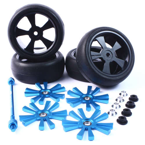 Yeah Racing (#WLS-0002BUS) Aluminum Stylish Spinning Rims (4pcs) BU 5V-Spoke Tire Set for 1:10 touri