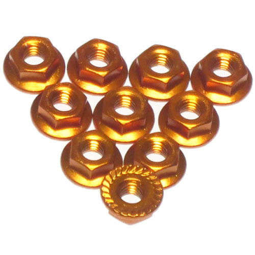 Yeah Racing 4mm Aluminium Serrated Lock Nut 10pcs (OR) #LN-M4S-OR  - 0.10kg