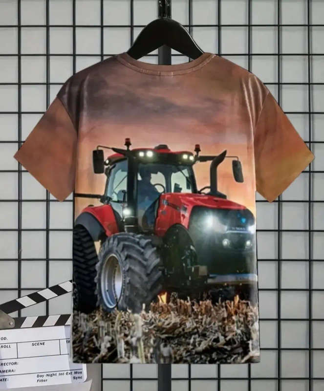 Boys' Sunset Tractor T-Shirt - 3D Digital Print