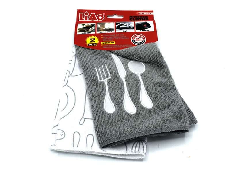 Embroidered Kitchen Microfiber Cleaning Cloth For General Use - 2 Pcs Set