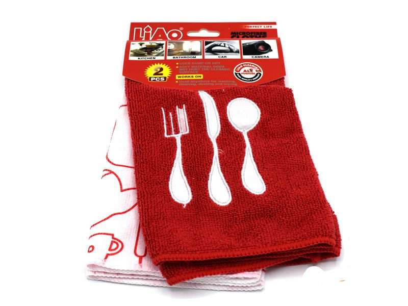 Embroidered Kitchen Microfiber Cleaning Cloth For General Use - 2 Pcs Set