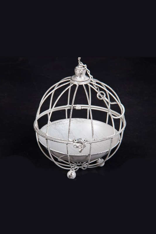 Round Bird Cage Antique White Small