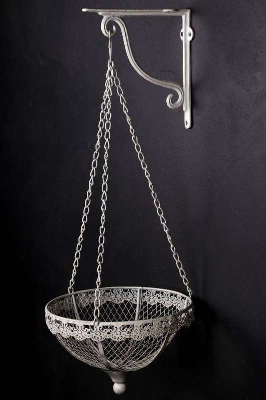 Hanging Basket Lace Trim Antique White