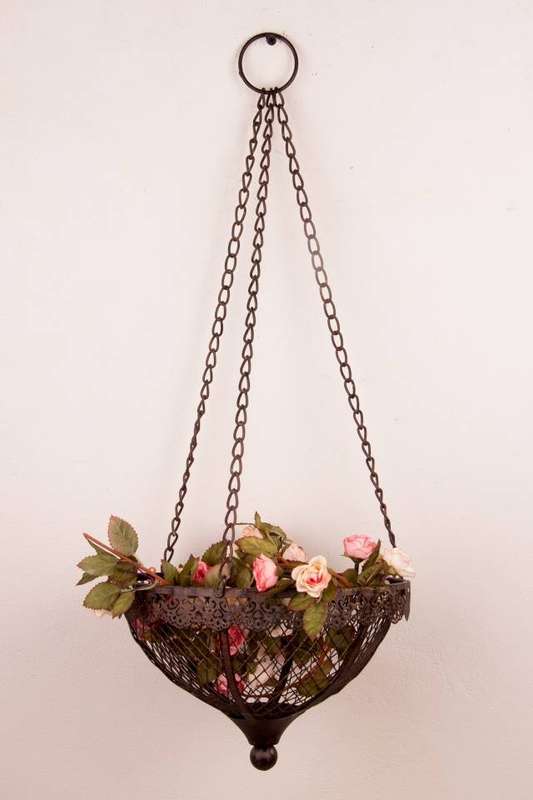 Hanging Basket Lace Trim Rust