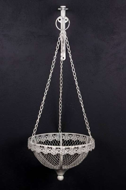 Hanging Basket Lace Trim Antique White