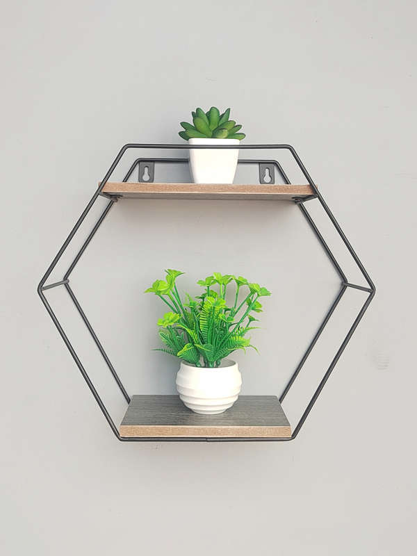 Wall Shelf Hexagon with 2 Shelves