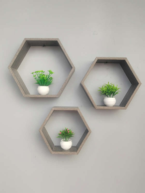 Set of 3 Solid Hexagonal Wall Shelves  Modern Floating Shelves