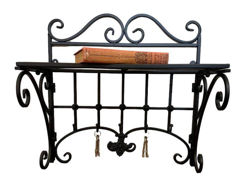 Wall Shelf with 5 Hooks Black