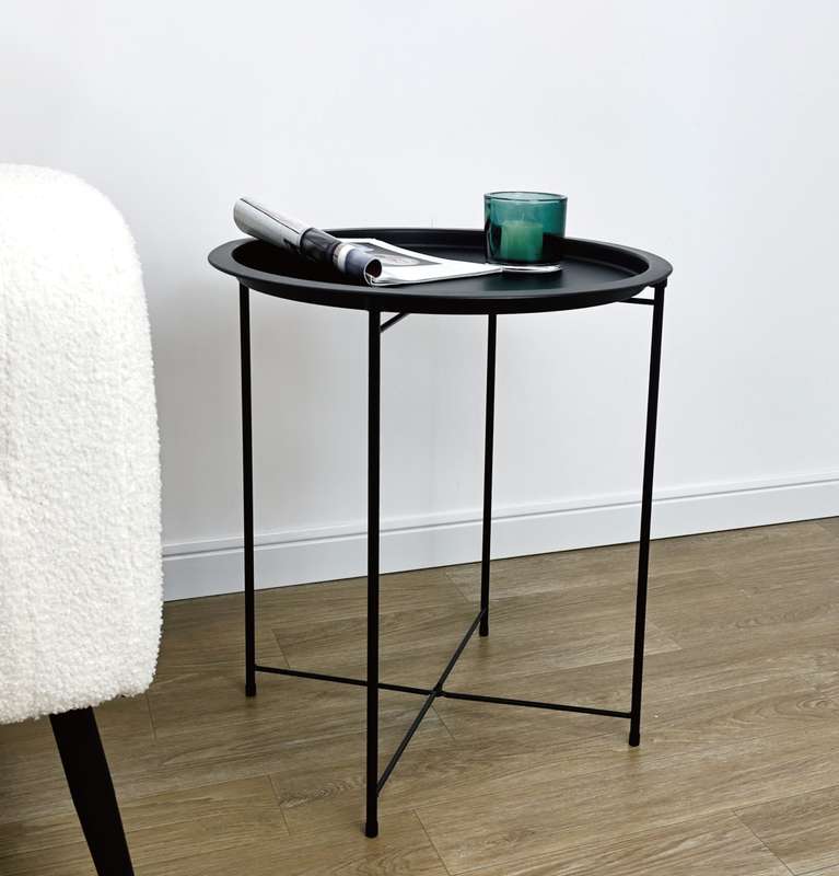 Round Black Tray Side Table