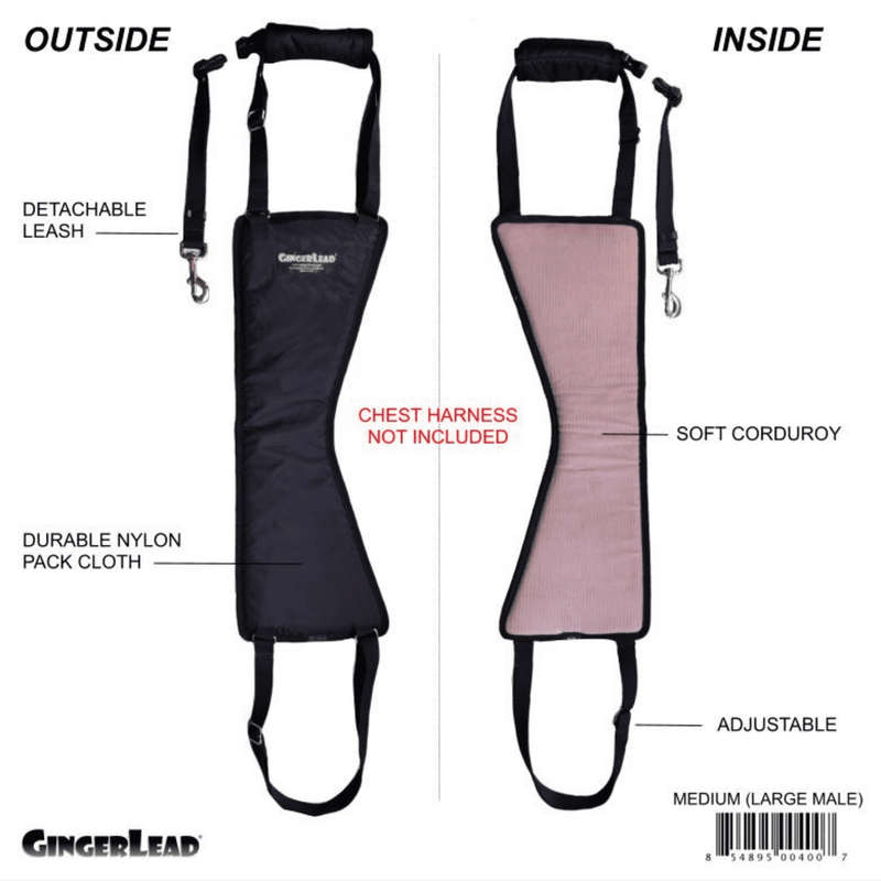 GingerLead Dog Support & Rehabilitation Harnesses - Padded Sling with Leash for Comfort and Control