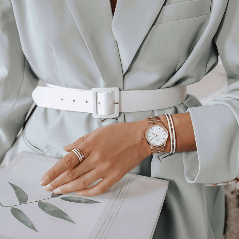 Daniel Wellington Iconic Link Rose Gold Women's Watch 36 mm (DW00100209) - White dial