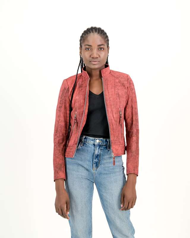 Red leather gilet sale