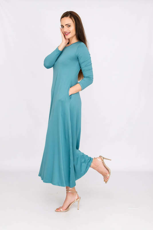 Teal maxi dress with sleeves hotsell
