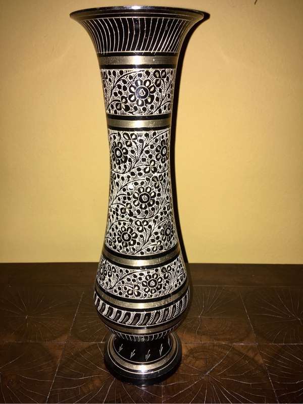 Vintage brass engraved vase