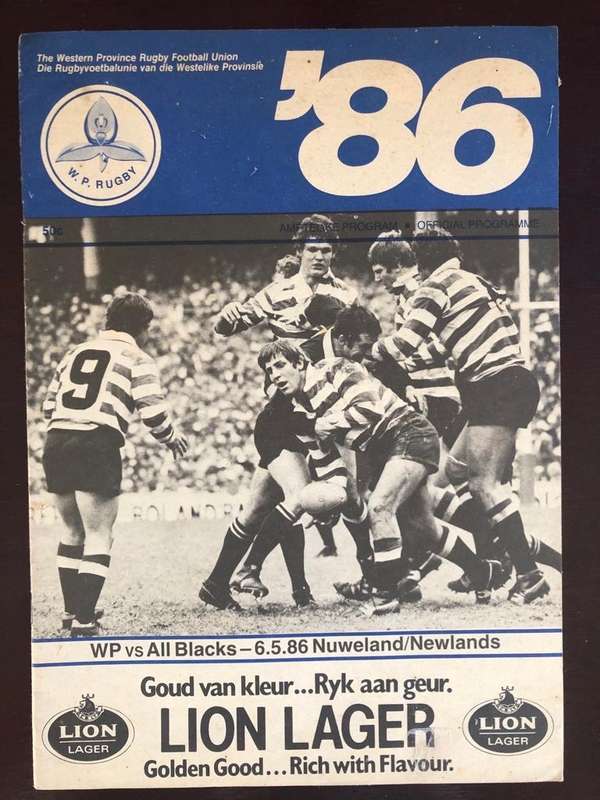 Western Province vs NZ Cavaliers 1986 Rugby matchday programme