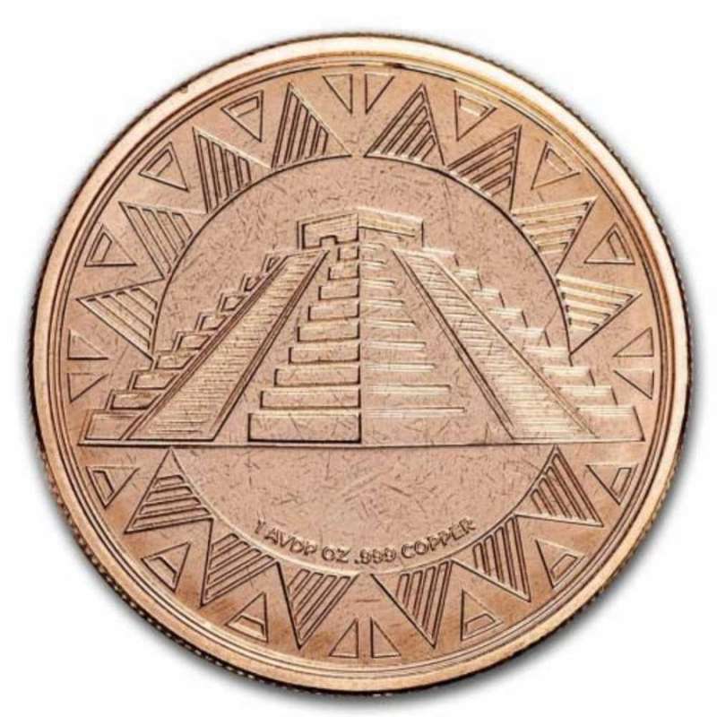 1 oz Aztec Calender and Pyramid Copper round
