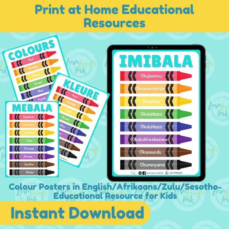 Educational Colour Names Poster - Eng/Afr/Zulu/Sesotho