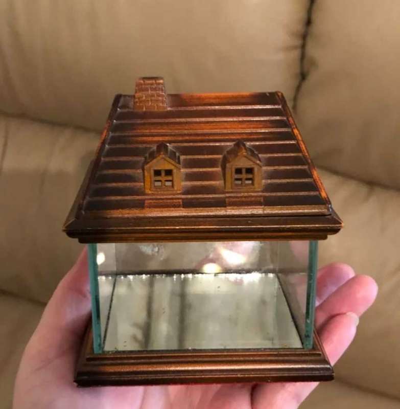 Vintage miniature glass house with mirror base