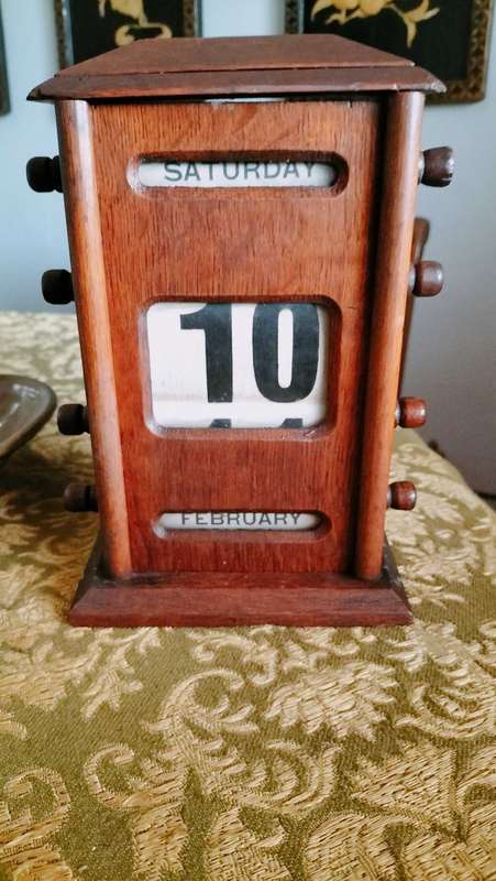 Antique Perpetual Desk Calendar Mahogany