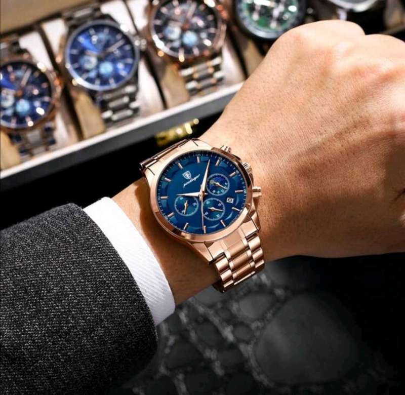 POEDAGAR Men's rose-gold watch