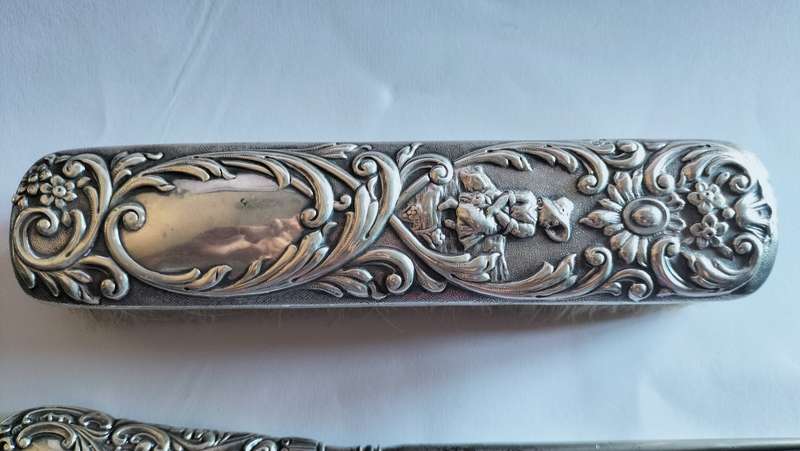 Silver Handle Button Hook & Silver Clothes Brush