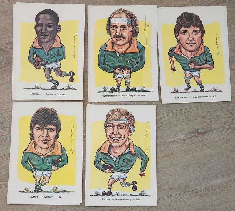 Springbok caricatures by Wynand Claasen produced by BP - 1980s Memorabilia **Scarce