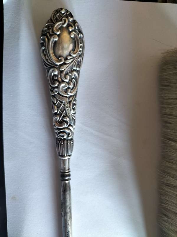 Silver Handle Button Hook & Silver Clothes Brush