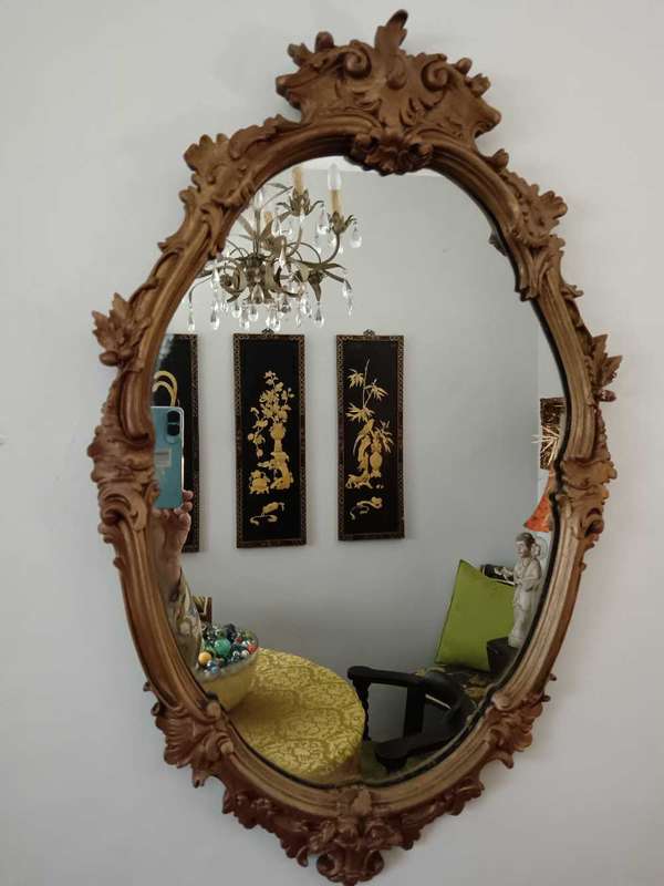 Vintage Baroque Style Oval Gold Mirror