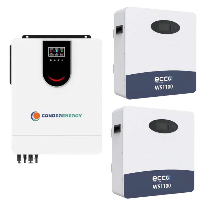 10.2KVA 10200 Watt Hybrid Inverter and Battery 2X 48V ECCO 5.12 KWH Lithium Battery