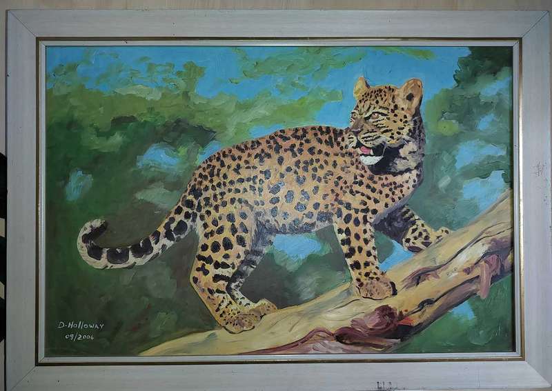 Leopard Painting - Oil on board signed by artist.
