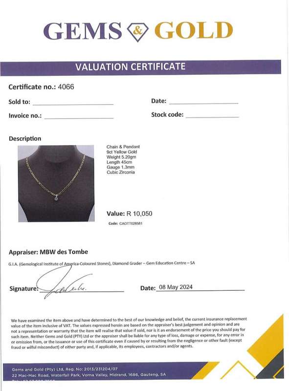 9ct Gold Chain and Pendant