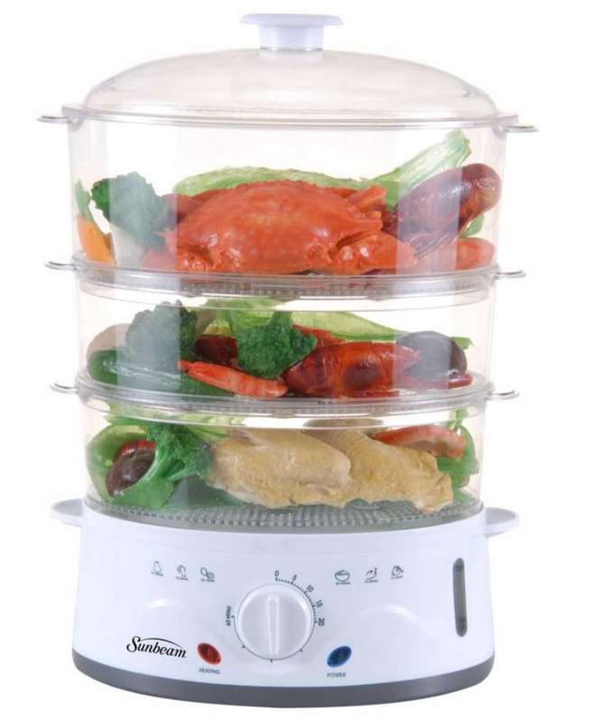 Sunbeam - 3 Tier Food Steamer With 60 Minute Timer - White - SFS-300