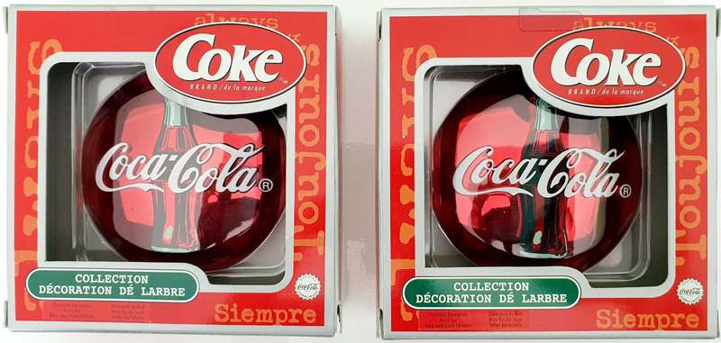 COCA COLA - 2 x VINTAGE RED DISC ORNAMENTS