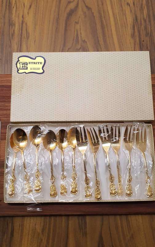 Eetrite Gold plated set 6 Cake forks + 6 Teaspoons