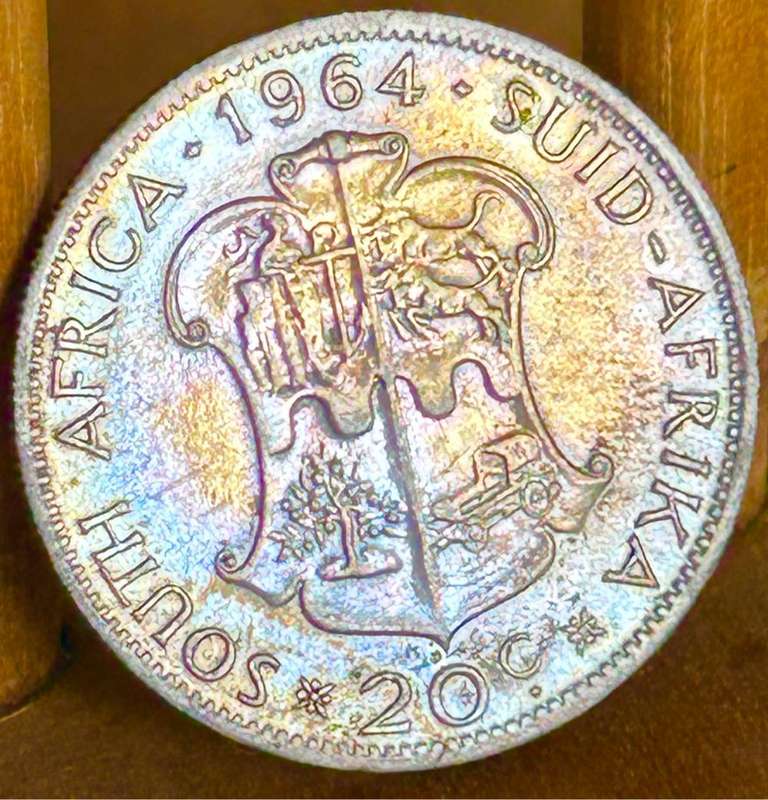 1964 Twenty cent GOLD and RAINBOW TONING SILVER coin SOMETHING SPECIAL